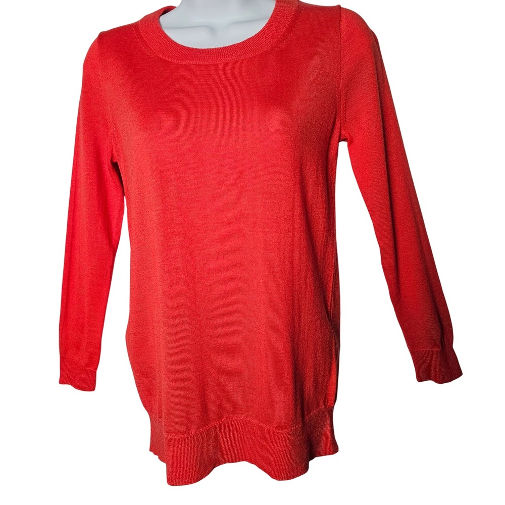 J.Crew Women 100% Merino Wool Crewneck Sweater XS Poppy Sleeve Classic Preppy